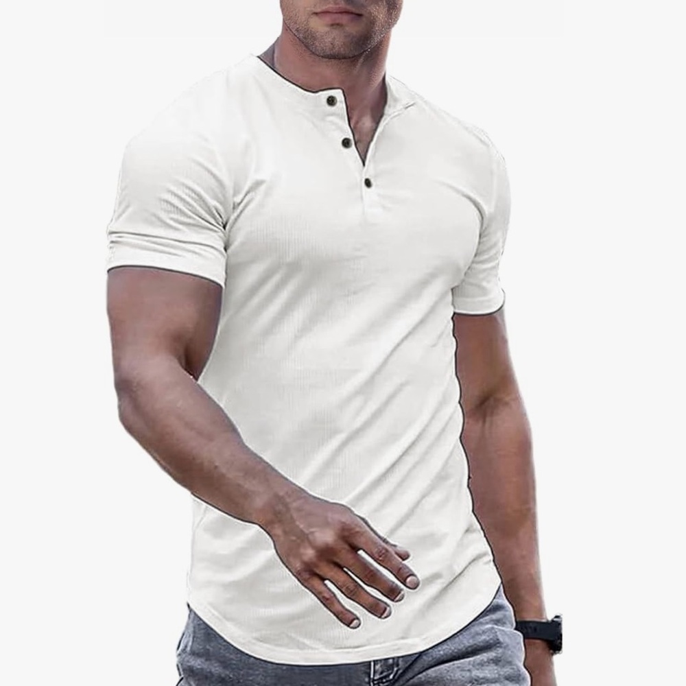 New JMIERR Muscle Slim Henley Shirt Men's Longline T-Shirt